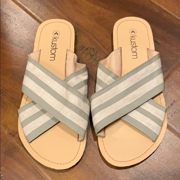 Gray stripe kustom slides sandals shoes - Picture 1 of 8
